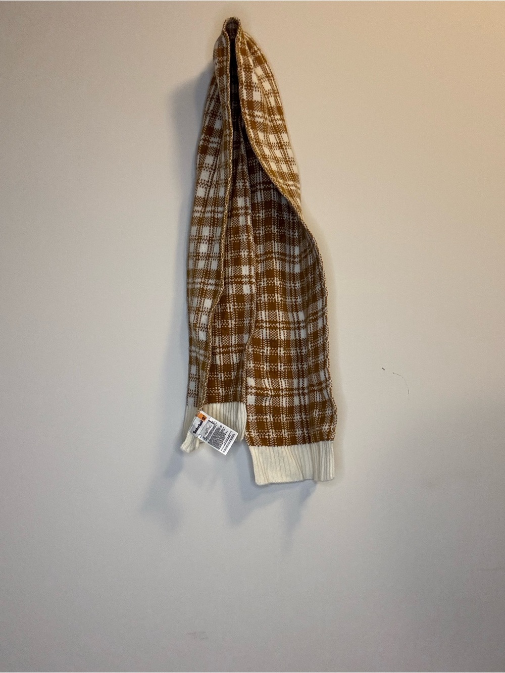 Plaid knit scarf  in Brown and Cream